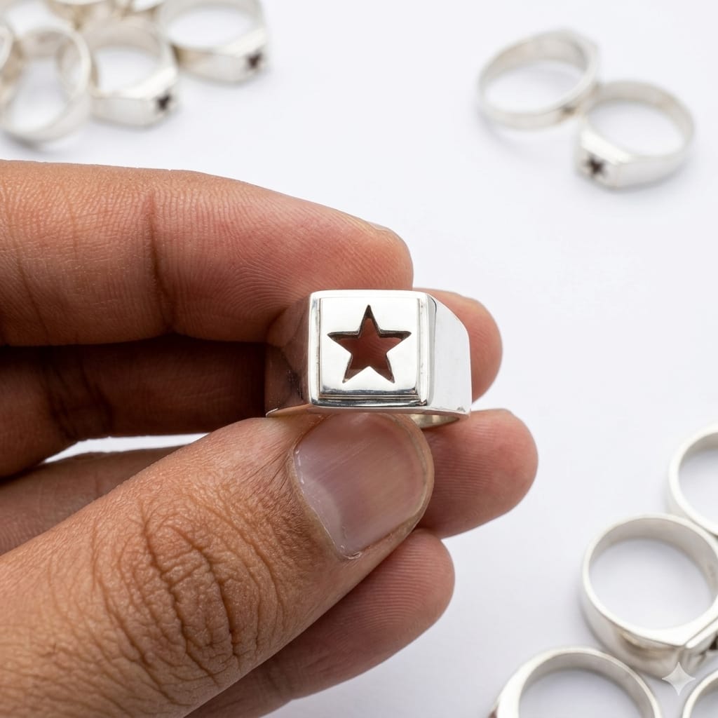 ⭐ Irani Hirz‑e‑Jawad Ring Premium Non‑Silver Design for Men | Stylish Star‑Cut Pattern | Islamic Protection Ring | Elegant Polished Finish | Trendy Fashion Accessory | Best Quality Handmade Ring