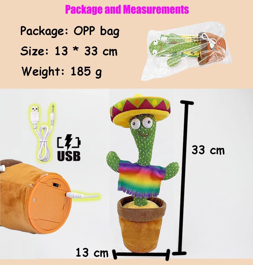 Dancing Cactus Toy, Talking Cactus Tree Plush Toy Repeat English Songs