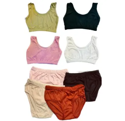 Women Lingerie Cotton Padded Bra Panty Set - Multicolor- Pack of 3