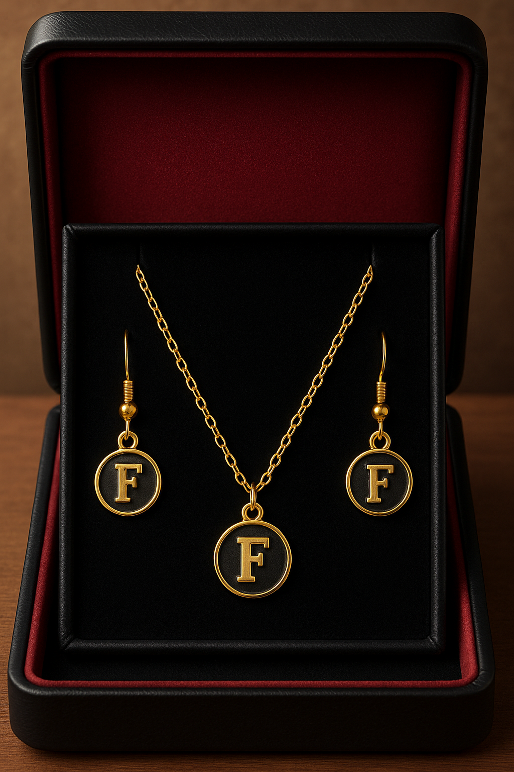 Customizable Alphabet Pendant Necklace & Earrings Set | Personalized Gold-Tone Artificial Jewelry for Women ( Send Your Alphabet in Chat)