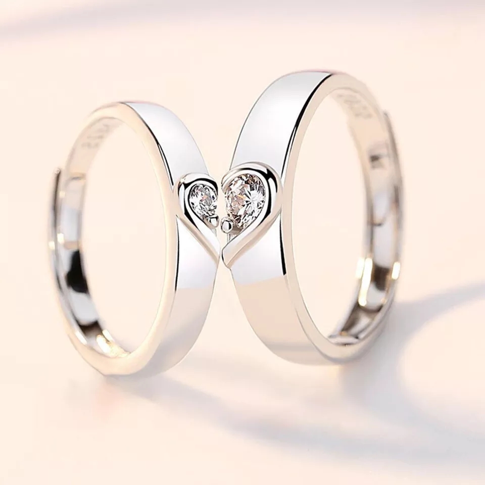 1 Set Sell Adjustable Lovers Zircon Engagement Rings For women Feshion Silver Color  Wedding Rings
