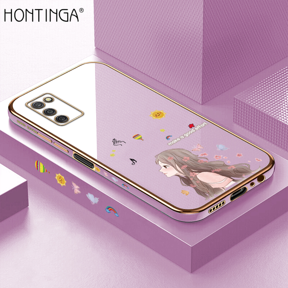 Hontinga for Samsung Galaxy A03S Back Cover Luxury 6D Plating Sunshine Girl  Side Pattern Case Soft Silicone Square Phone Cases