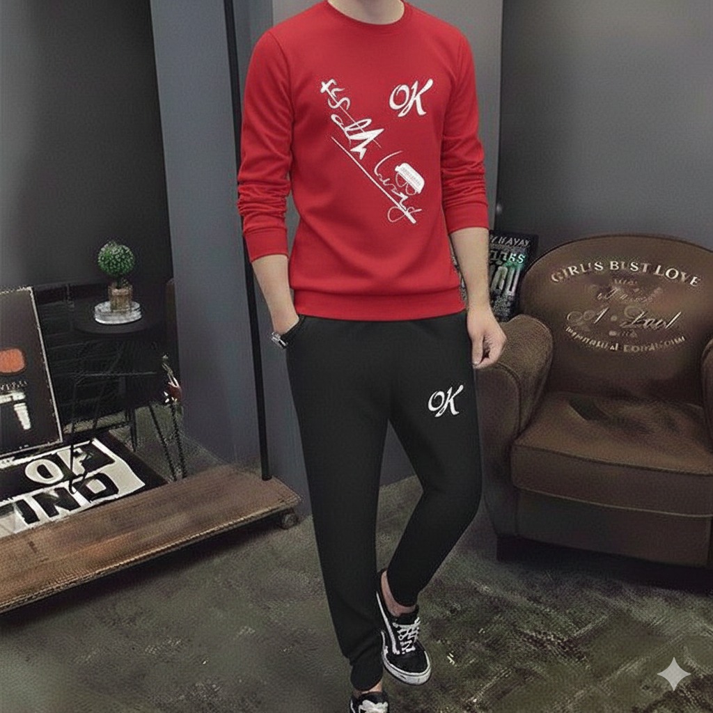 Printed T-shirt And Trouser Summer Track Suit For Men