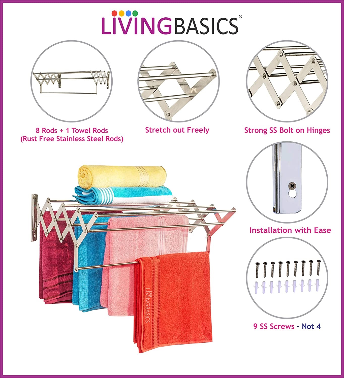 Wall Mounted Steel Clothes Drying Standcloth Dryer Racks/Towel Dry Foldable Laundry Rack Wall Mounted Stand - 2.5 Feet