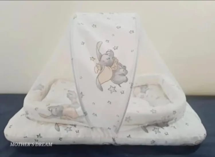 LDM Baby Bed with Mosquito net and 1 pillow, Comfortable New born Baby Bistar multicolor [ SIZE CAN BE USED FOR 0 TO 6 MONTHS)
