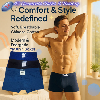 MAN Brand Boxers for Men | Chinese High-Quality Stretchable Fabric | Lightweight Jersey Cotton for Ultimate Comfort | Top Elastic Waistband for a Secure Fit | Soft, Breathable & Skin-Friendly | Durable & Long Lasting Innerwear | Perfect for Everyday Wear