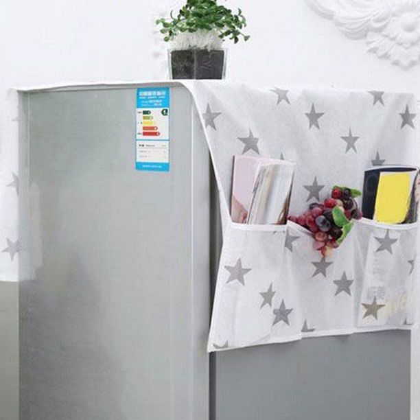 Waterproof Printed Fridge Cover with Pocket - Waterproof Dust Cover Refrigerator Dustproof Cover with Deep Pocket Household Freezer Cover Top Hanging Bag Fridge Storage Bag Appliance Protector Organizer Fridge Top Cover