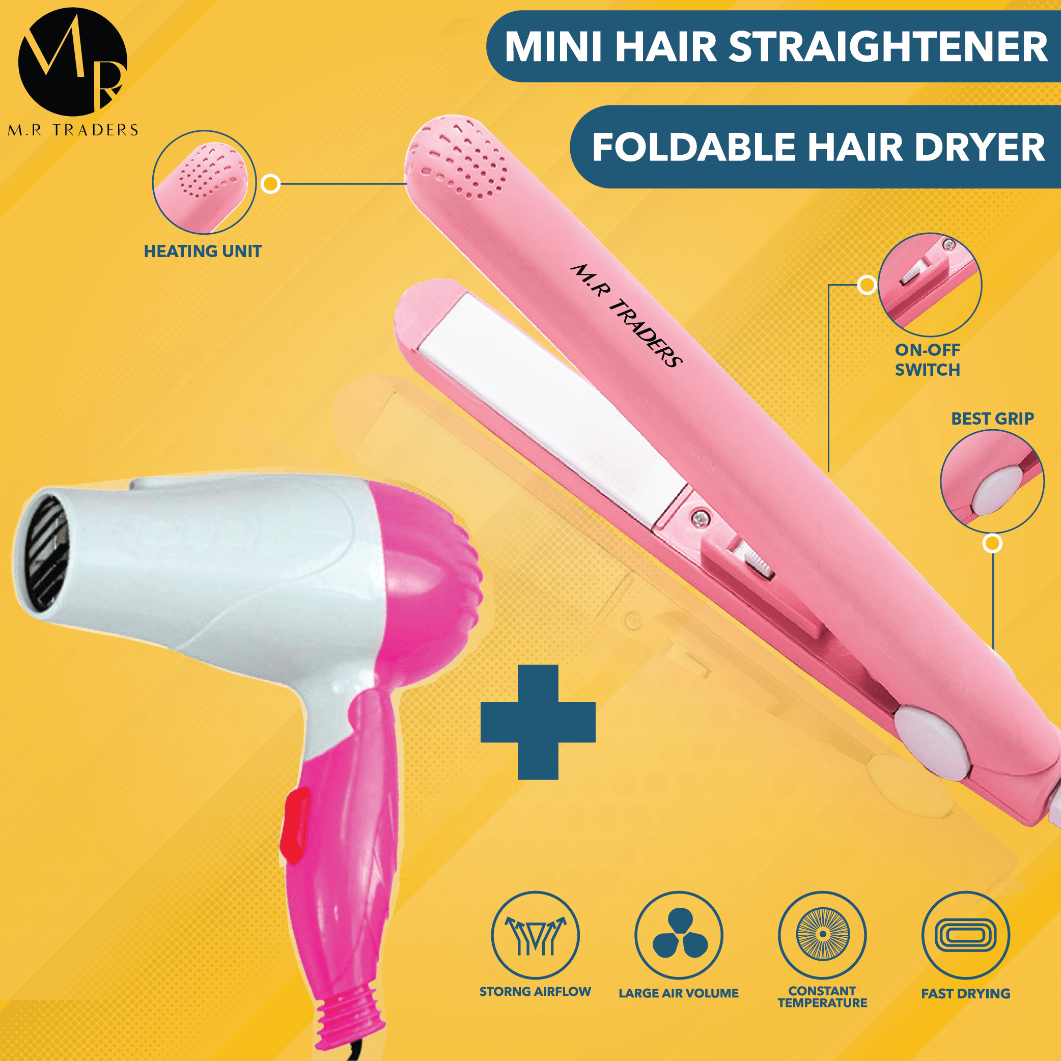 Hair Curler Travel Hair Dryer Straightener Set Hair Straightener