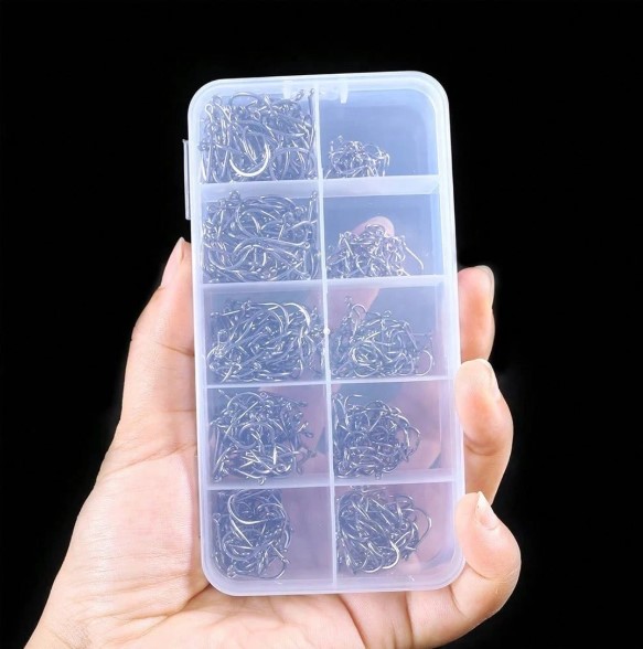 100/500PCS High Carbon Steel Barbed Fishing Hooks Set (Sizes #3-#12) – Ultra Sharp Iseni Fish Hooks for Freshwater & Saltwater Fishing Tackle Accessories