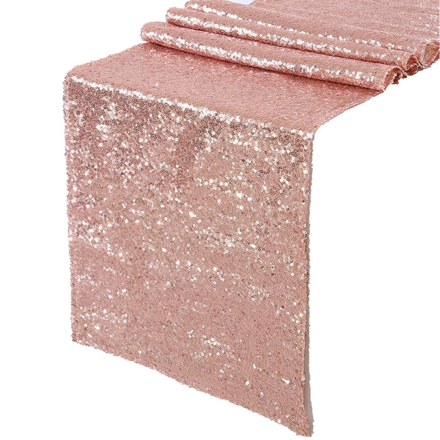 Sparkly Rose Gold Sequin Table Runners 12X108 Inch Shimmer Table