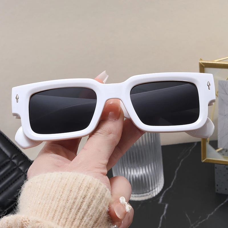 Women Fashion Rectangle Rivet Ocean Color Brand Designer Sun Glasses