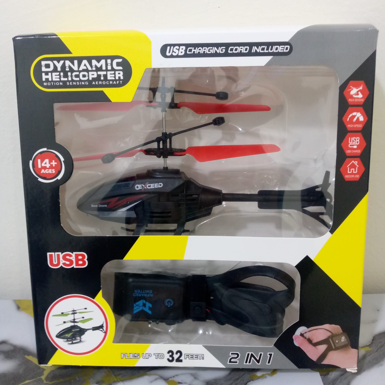 Dynamic Motion Sensing Helicopter Toy – 2-in-1 Hand Sensor & Remote Control Wristband | USB Rechargeable Flying RC Helicopter with LED Lights, Safe Blades & Durable Design – Indoor & Outdoor Kids Toy Gift (Boys & Girls 5+ Years)