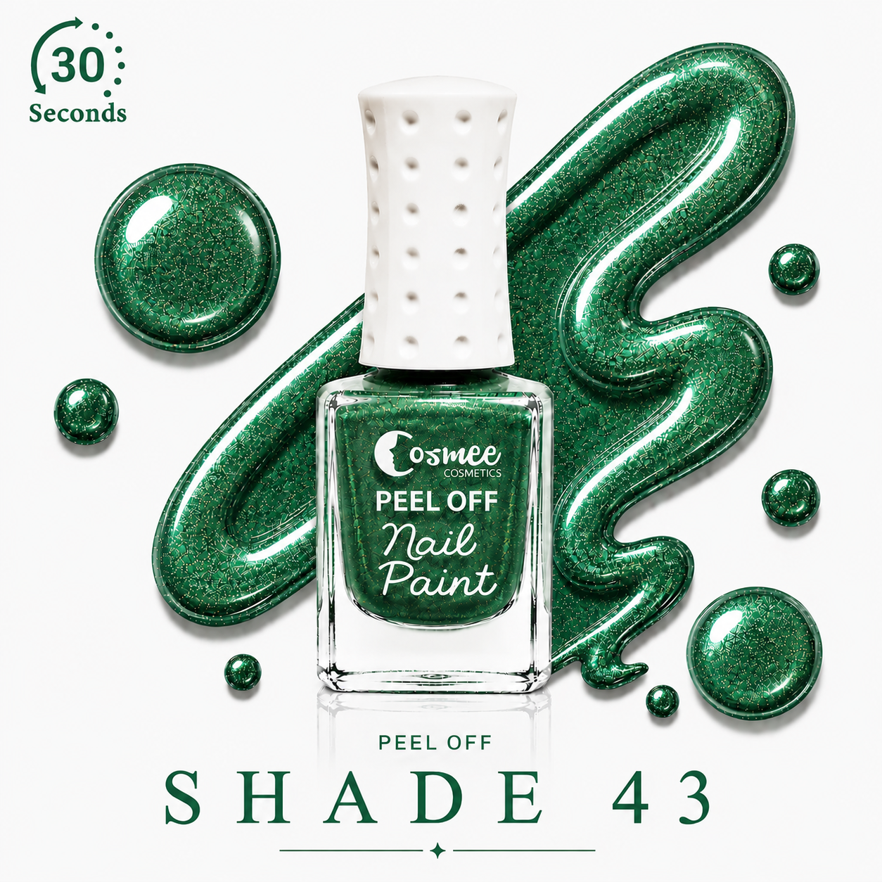 Cosmee Peel Off Nail Paint Shade 43 – Forest Green Gold Glitter