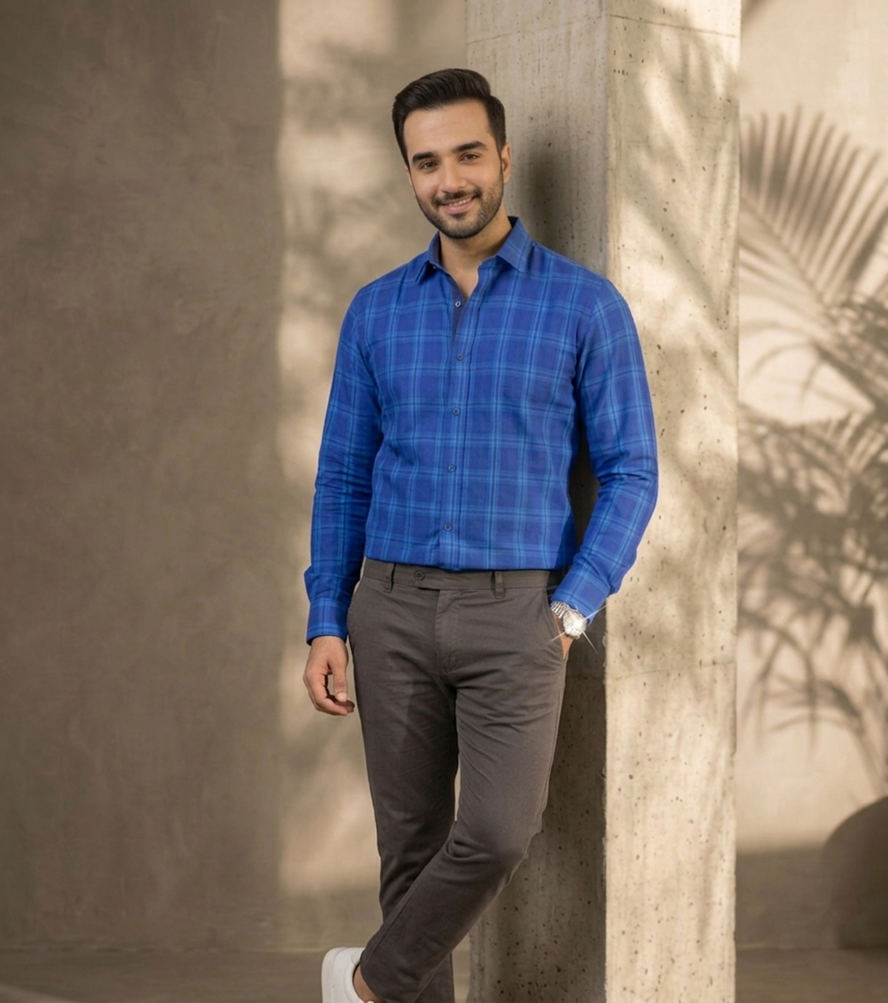 Auditors®️ Mens Semi-Formal Blue Check Cotton Shirt 100% Pure Cotton Fabric For Mens - For Office and Events