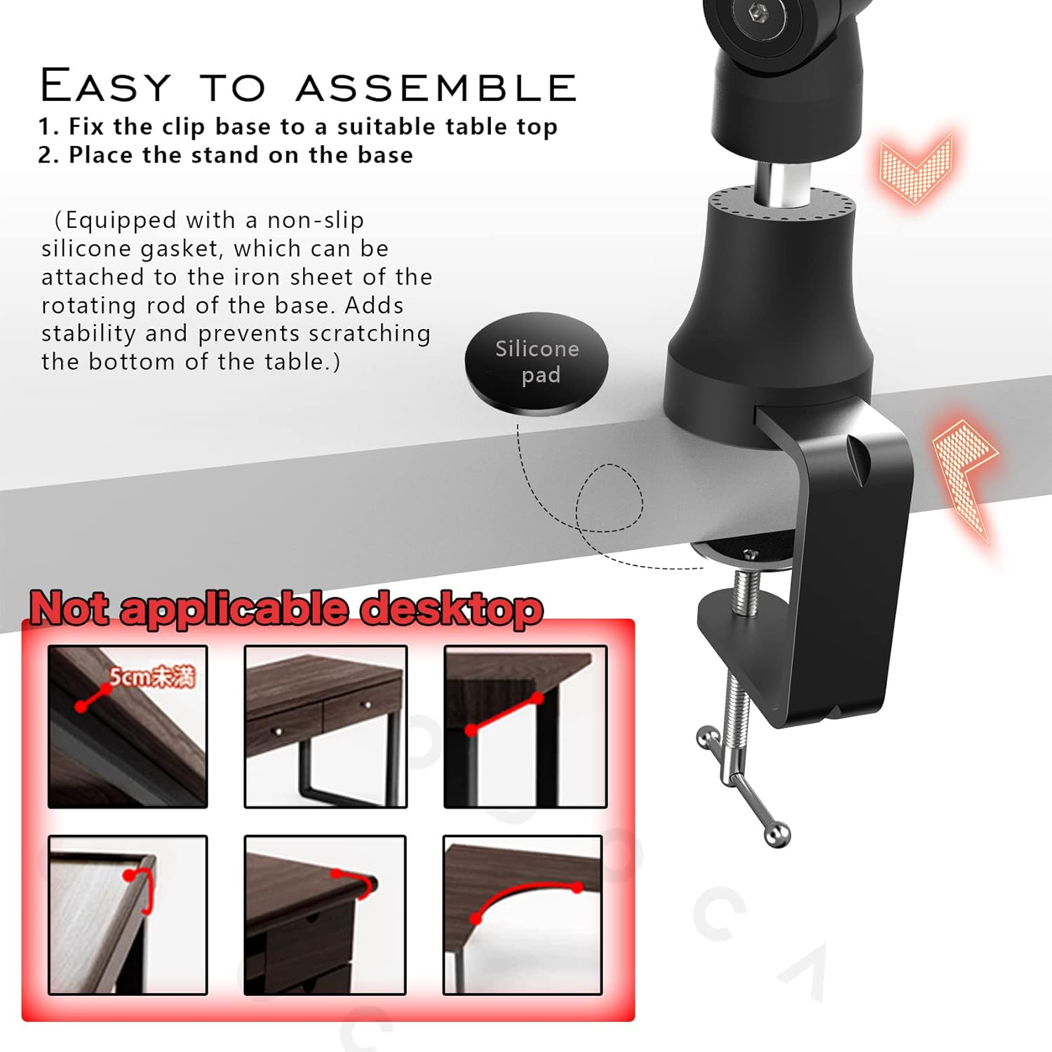 Alogy Boom ArmStand, 360° Rotatable Microphone Stand with Desk Mount, Foldable Desk Mic Arm with 3/8'' to 5/8'' Screw Adapter, Microphone Arm for Live Streaming, Gaming, Podcasting, Radio