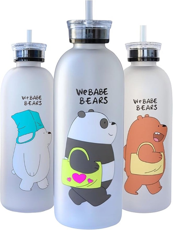 Water Bottles Cute Panda Bear Cup 1000ml With Straw Transparent Cartoon Water Bottle Drinkware Frosted Leak-proof Protein Shaker
