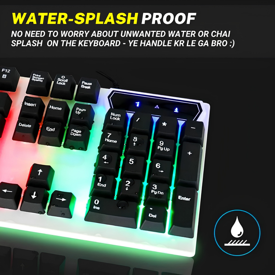 RGB Wired Gaming Keyboard Two Tone Black White Mechanical Feel USB Keyboards | Splash Proof Ergonomic Floating Keycaps Fast Film Switch Multimedia Hotkeys LED Backlight for Desktop PC Computer Laptop Gamer Battle Station Streamer – One Click Pick