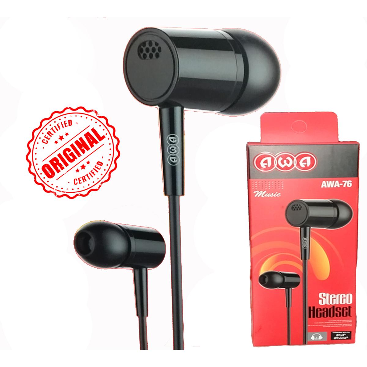 Black AWA Handfree - 100% Original Pure Handsfree , High Quality Deep Bass / Sound - Earphones - Headphones - Handfree - Gaming earphone - Handsfree - earbuds - Headphones - stereo sound handsfree - SweatProof Crystal-Clear Audio Deep-Bass price in Pakistan