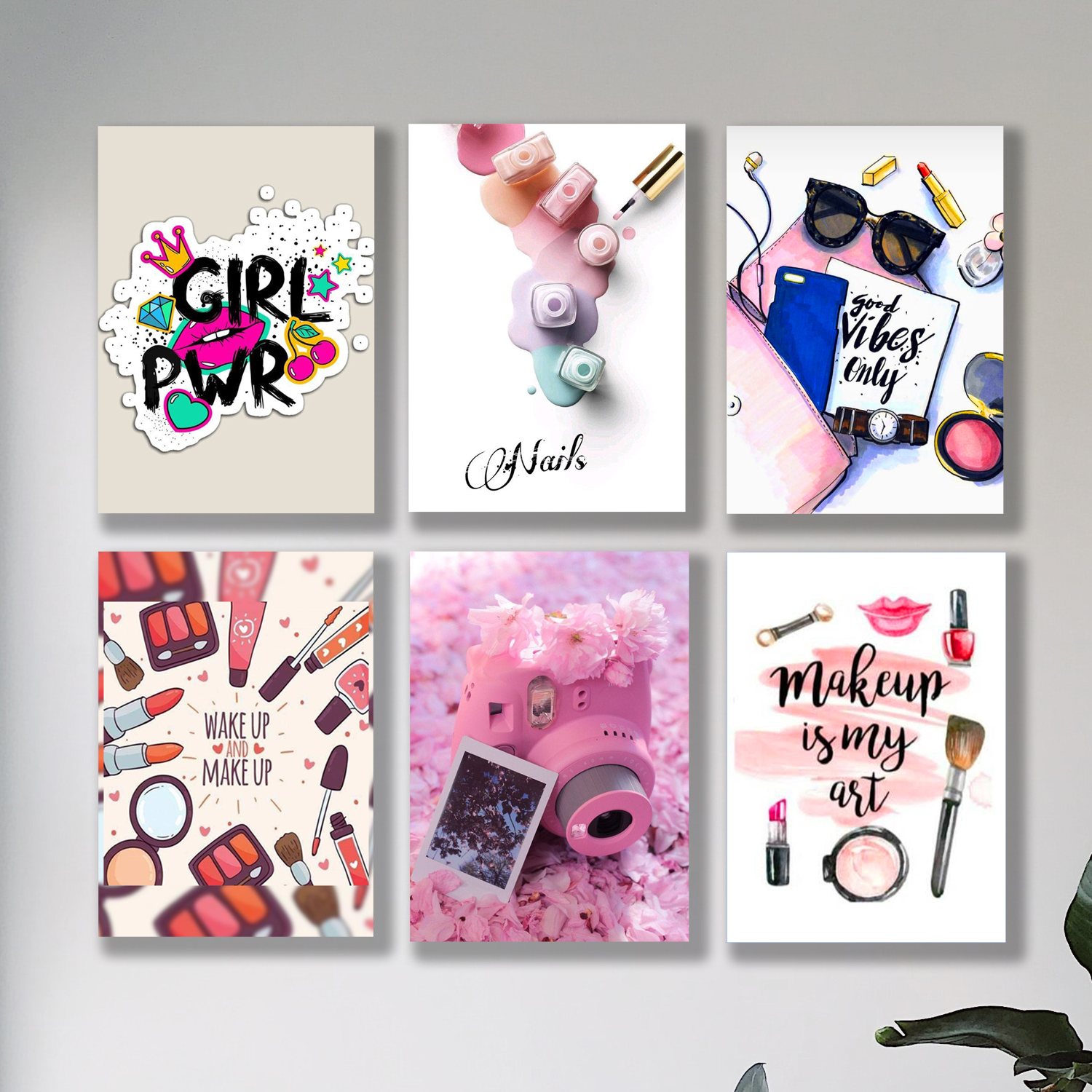 set of 6 girls room wall art sticky canvas frames / sticky phototiles ...