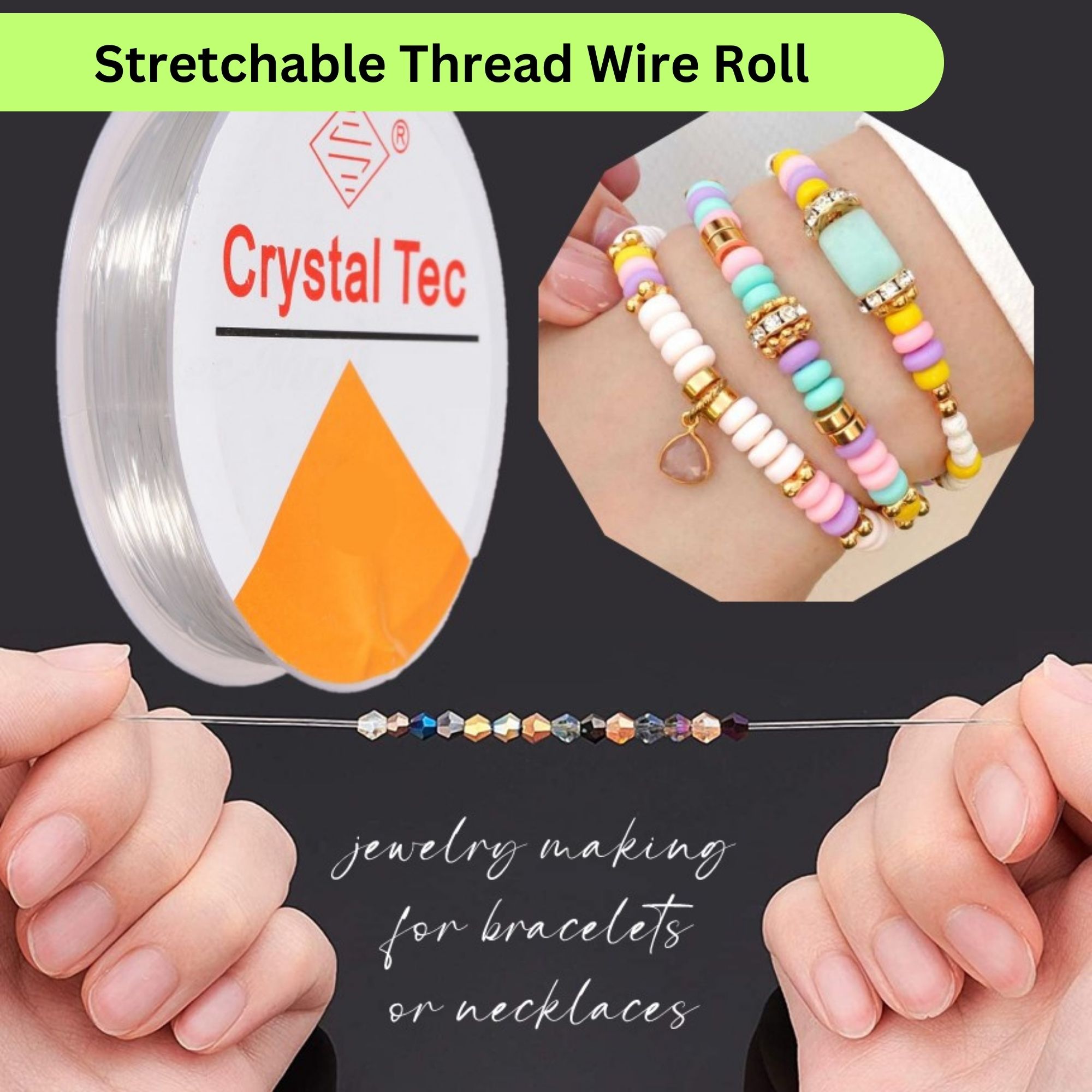 Stretchable Thread For Jewlery Making Nylon Crystal Tec Wire Thread For Bracelet Making Elastic String For Beading Jewelry Cord, Elastic Bracelet Crystal Beading Cords, for Jewelry Making Beading Thread Elastic String Cord Wholesale Products By SAMS
