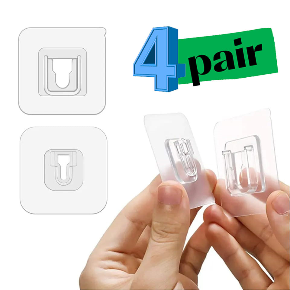 Pack of 2 Pair (4PCS)- Double Sided Adhesive Wall Hooks - Transparent