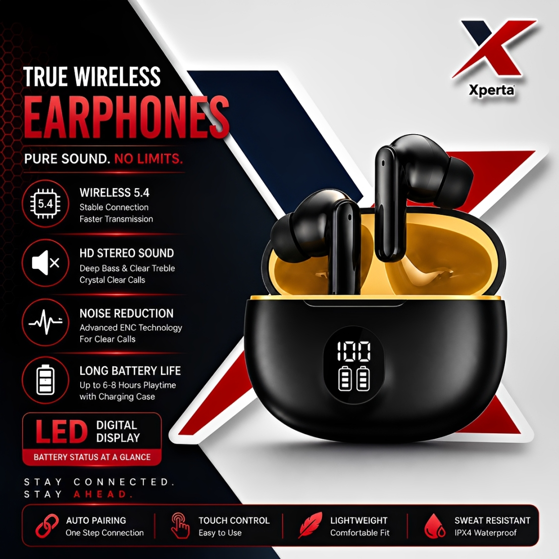 H895B TWS (True Wireless Stereo) Bluetooth Earbuds & Airbuds Headset | Dual Wireless Earphones | HD Stereo Sound | Touch Control | Compatible With All Bluetooth Devices.