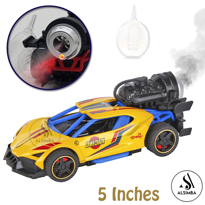 Super Speed Racing Rock Monster Smoke Spray Function Pull Back Diecast Metal Model Car For Kids - Operated Battery - Size Approx. 5 Inches - Yellow