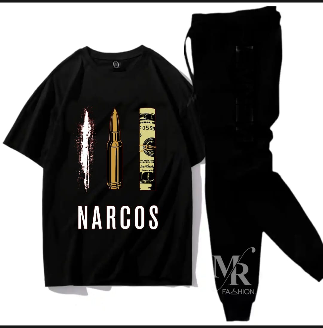 Trendy  Narcos Printed Half Sleeves Cotton Jersey Summer Tracksuit For Boys & Girls T-Shirt & Trouser Gym Sports Outdoor Gaming Tracksuit for Men_Boys Party Wear