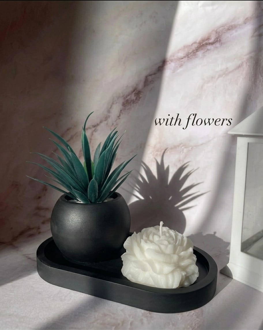 Set of 3 Mini Flower Vase Oval Tray & Peony Rose Candle Is Best for Home Decor, Modern Minimalist Home Decorative Set