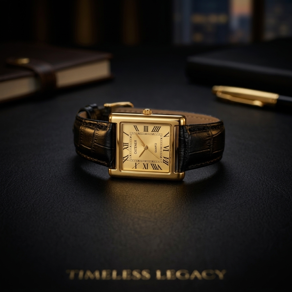 🔥Trendy Men's Leather Strap Rectangular Roman Dial Quartz Watch | Classic Formal Wrist Watch for Men | Premium Business Casual Watch