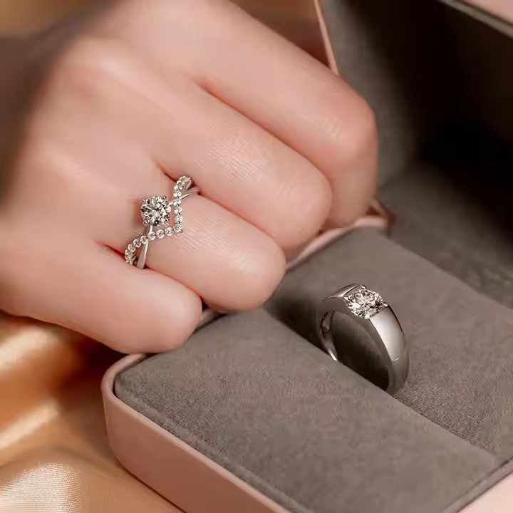 Diamond Engagement Couple Ring Glamour Platinum Plate Fashion  for Girls  Women  Elegant Open Design  Shimmering Cubic Zirconia Stone  Trendy  Finger Jewelry  Stylish Adjustable  Perfect Gift For Anniversary Valentine Day Luxury Party, Wedding  Daily Wear