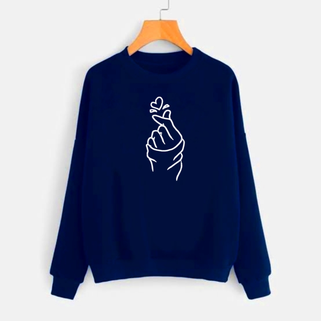 Blue Finger Heart Printed Sweatshirt For Women - Hoodies For Girls