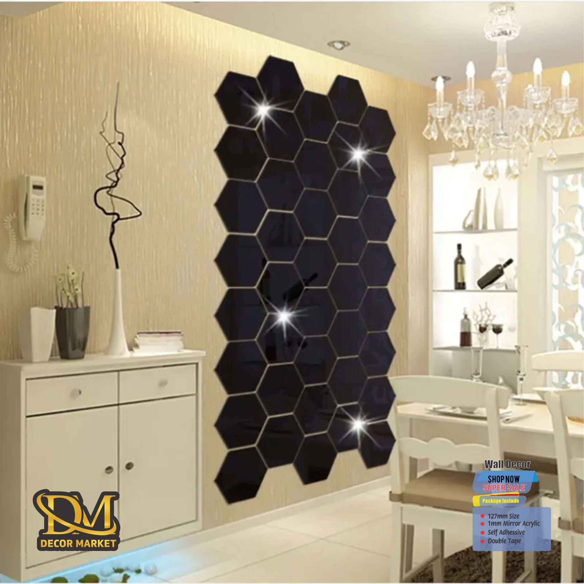 6pcs Hexagon 3D Mirror Wall Sticker Decal For Home Decor, Self-adhesive ...