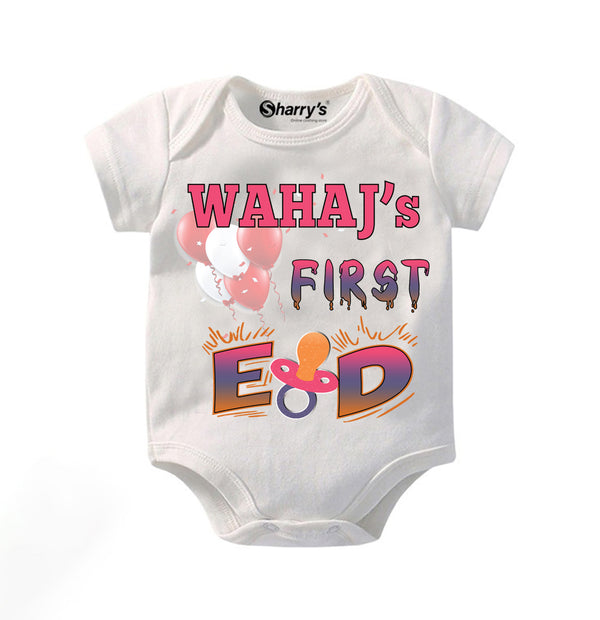 Sharrys Half Sleeves Baby Romper Bodysuit For Babies infant Onesis 0-14 Months Summer Wear Trendy Printed | 1st Eid Romper