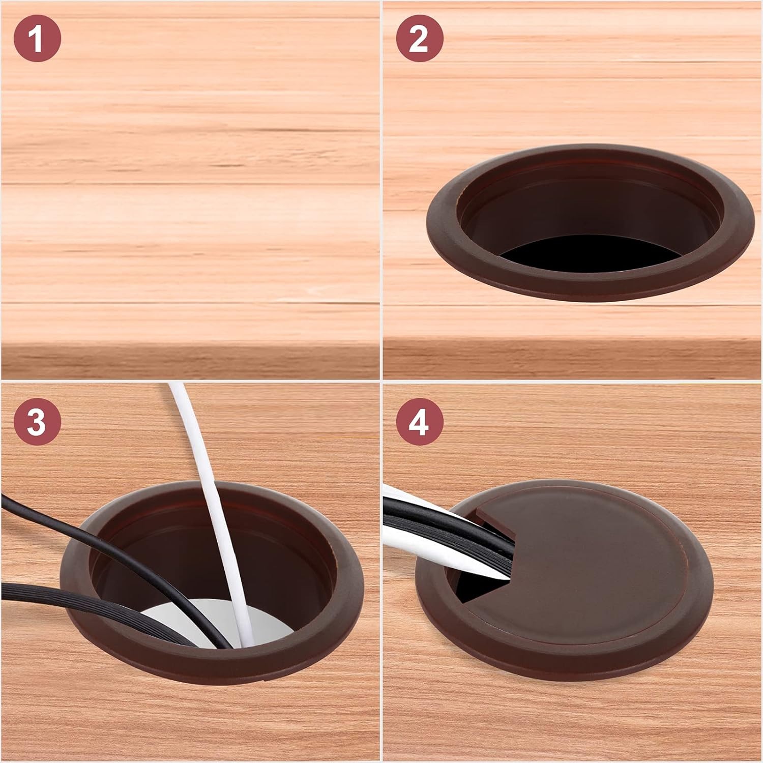 ZT - Home Office Desk Table Computer Grommet Cable Wire Hole Cover - Brown