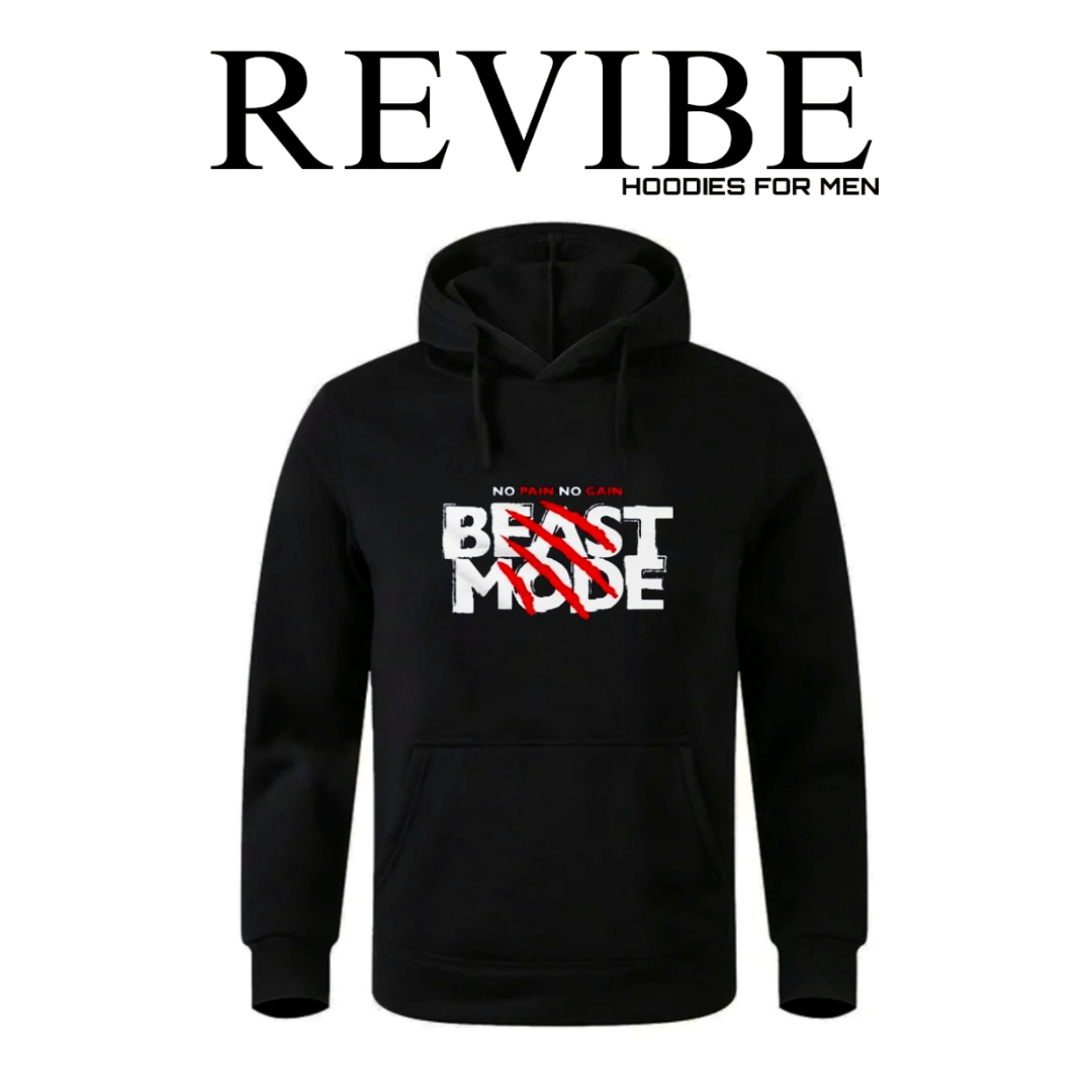 REVIBE - Black Beast Mode Printed Hoodies For Men
