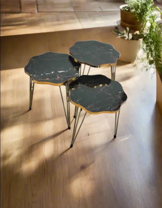 Mexico Launched Wooden Daisy Coffee Table With Metal Stand Set of 3 Round table Table Decoration coffee table Daisy coffee table dining table Nesting table set Side Table Coffee Table nesting table Decor - Set Of 3 Side Tables By Mexico