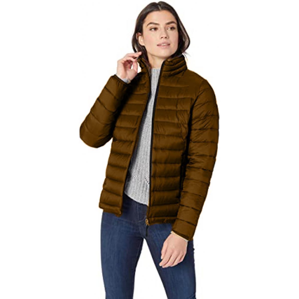 brown packable down jacket