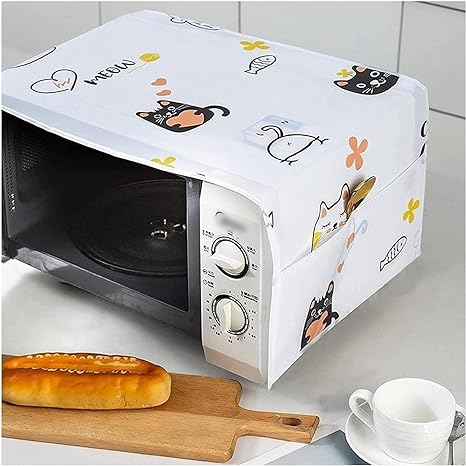 Imported Microwave Oven Dust-Proof Cloth Protective CoverWaterproof Microwave Oven Covers Storage Bag Double Pockets Dust Covers Microwave Oven Hood/Cat (Design: Random)