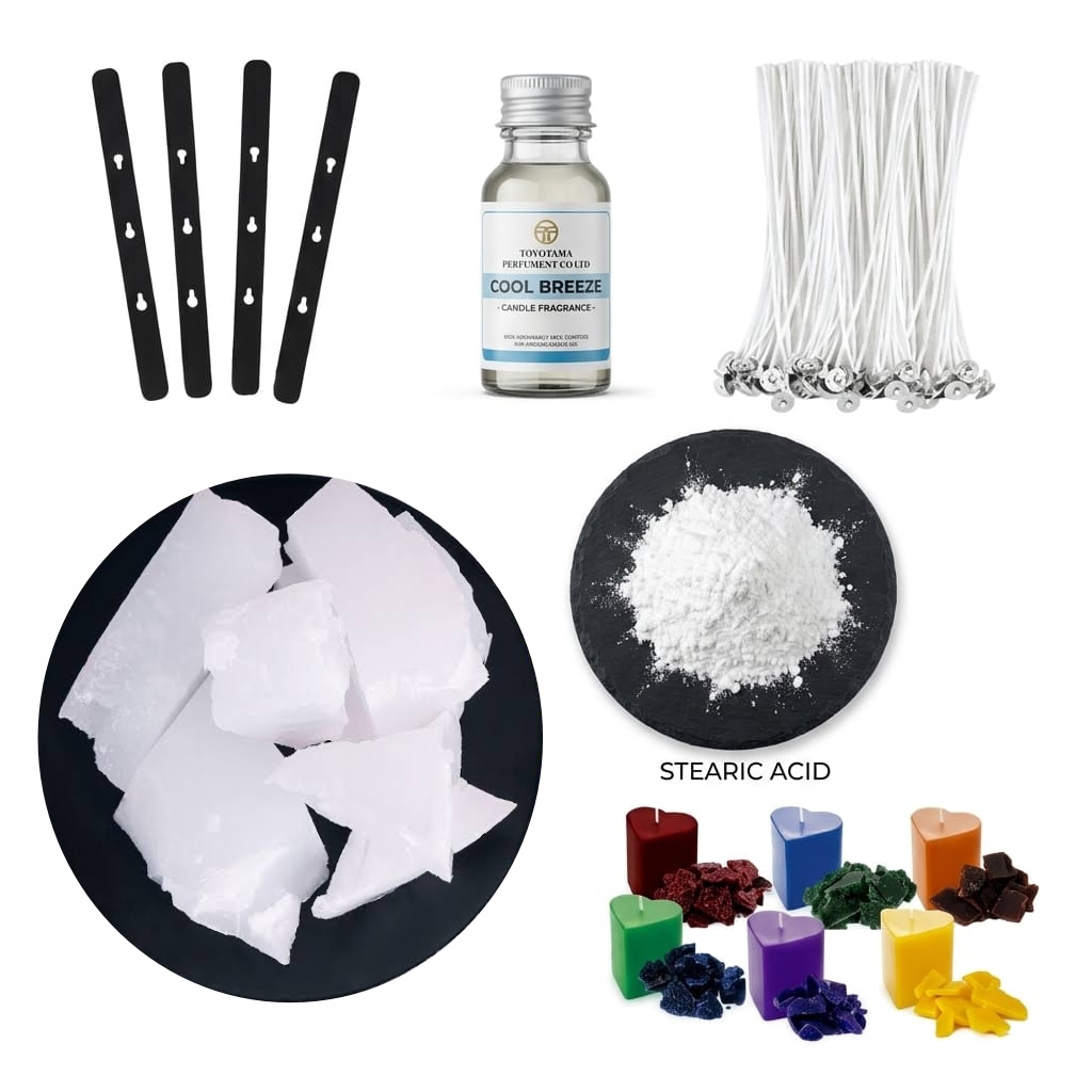 Mini Candle Making Kit For Beginners & Experts - Scented Candle Making Kit with 250g Paraffin Wax - Stearic Powder - Candle Cotton Wicks - Wick Holders - Candle Fragrance & Candle Dyes | Raw Material For Candle Making | Homemade Candle Making Supplies