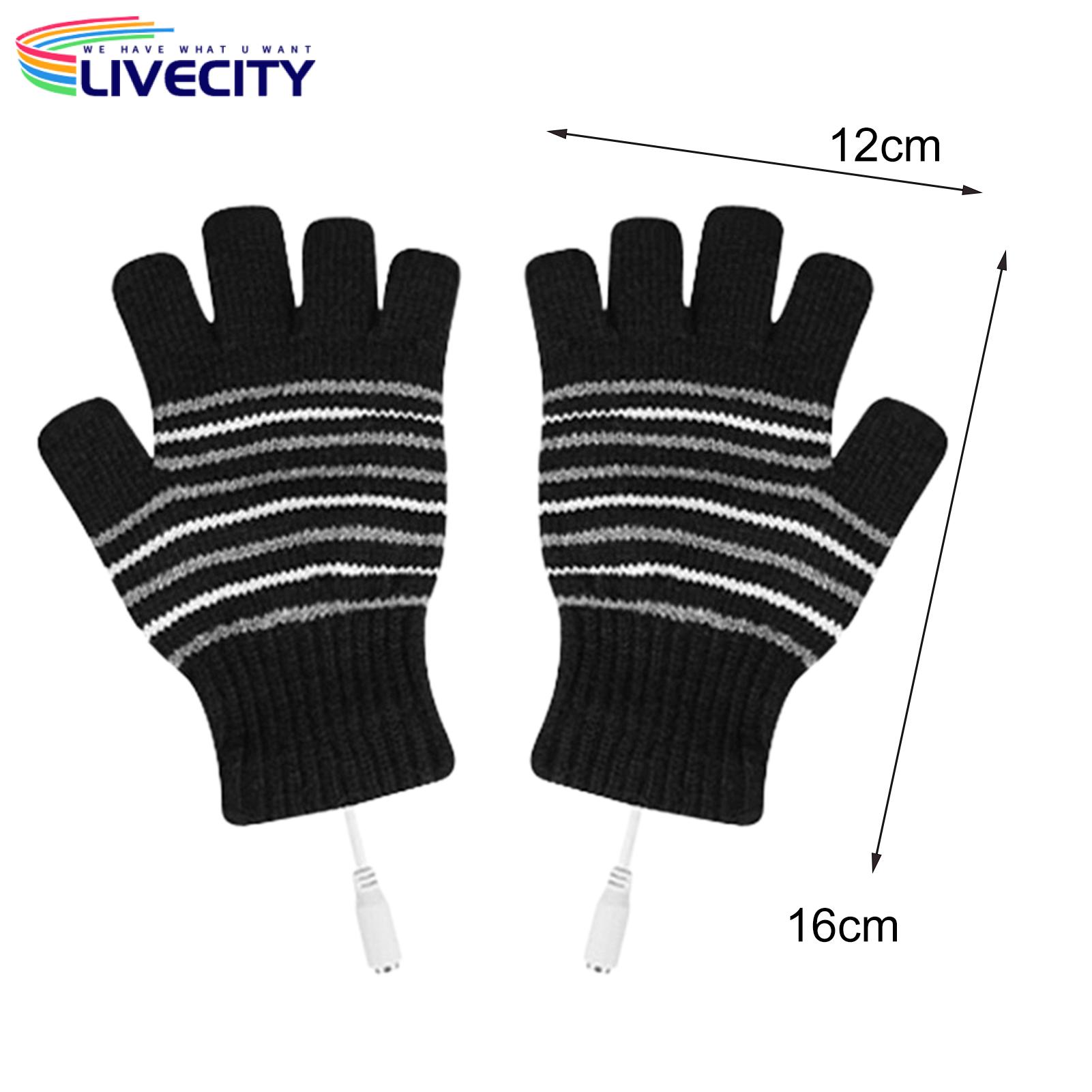 Usb Women Heated Gloves Usb Charging Half Fingers Knitting Gloves For