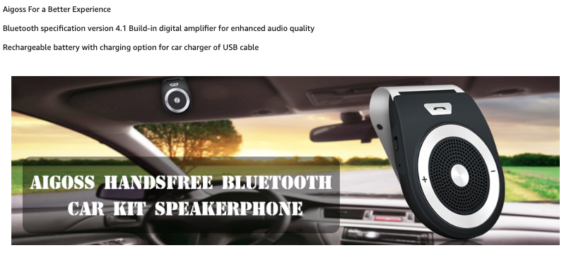 Aigoss Handsfree Bluetooth Car Kit AUTO POWER ON Visor with Motion