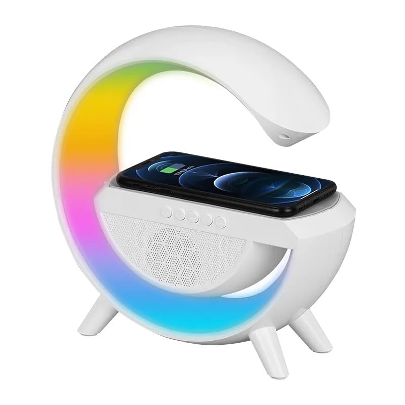 BT2301 G Shaped Lamp - Bluetooth Speaker For PC & Mobile - 15W Wireless Charger - Digital Alarm Clock - Mini Portable Speaker - Lamp For Bedroom Side Table & Study Table - Night Light - Show Piece For Room Decoration