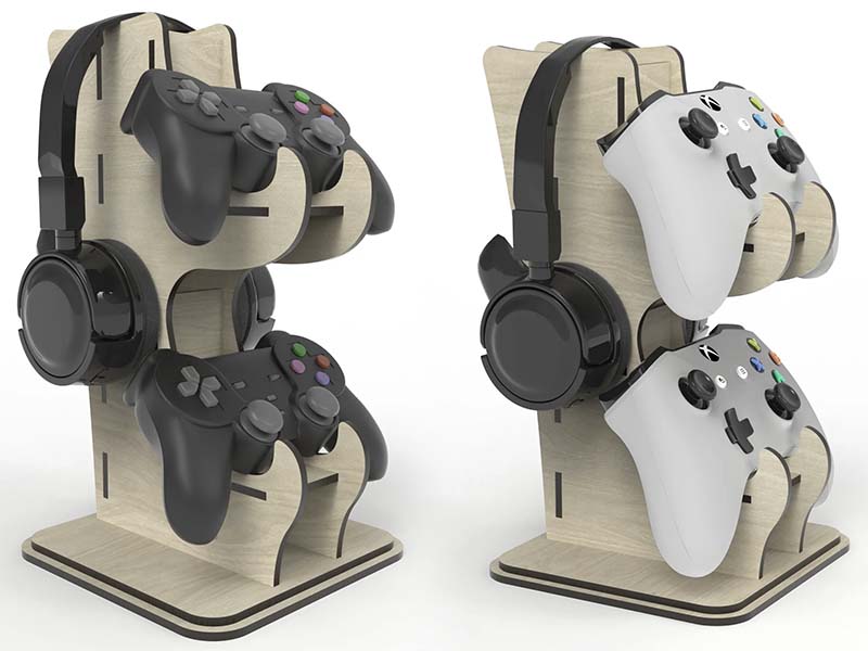 Game Controller Stand  with Headphone Holder / Wooden GamePad Holder with Headphone Stand