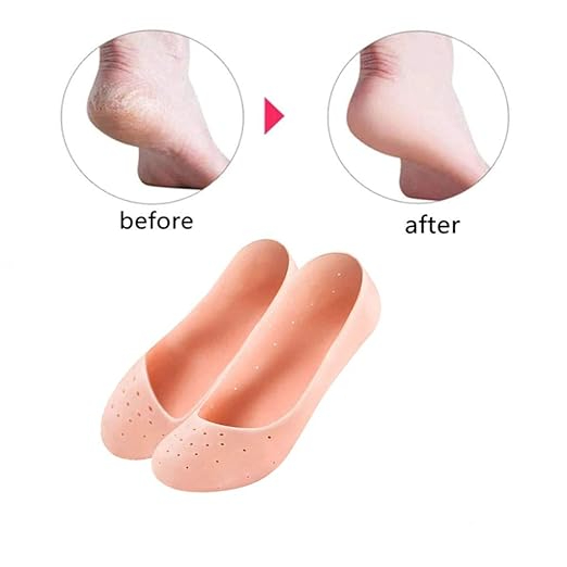 Silicone Gel Moisturizing Sock Prevent Foot Heel Crack Shoes Anti crack full length silicone gel moisturizing heel pad socks for Foot-Care heel cracks Foot Protector and pain relief for Men and Women Free Size Prosthetic Silicone