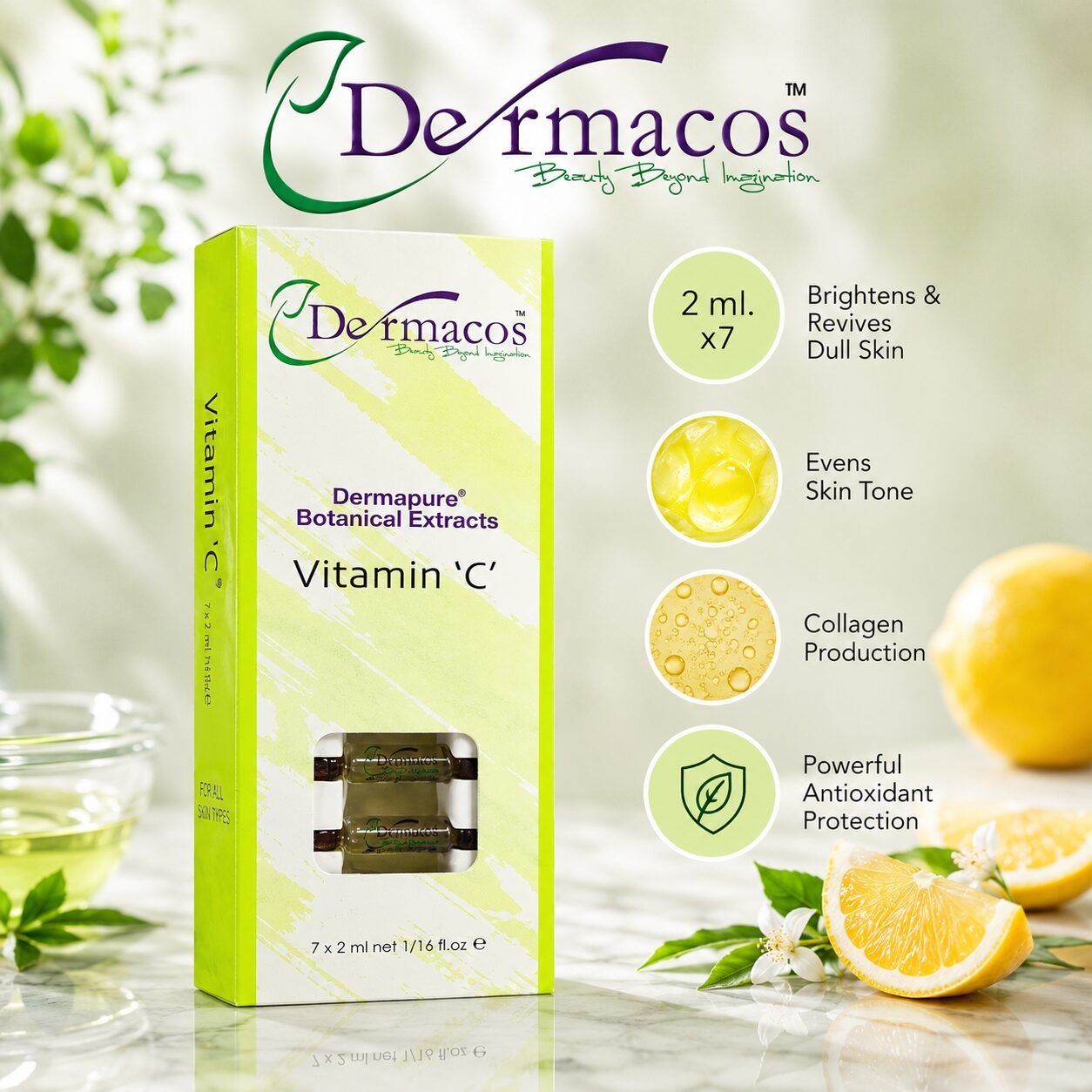 Dermapure Botanical Vitamin C Ampoule () Pack of 7 | Skin Care Serum | 2ml