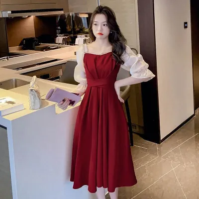 Korean red outlet dress