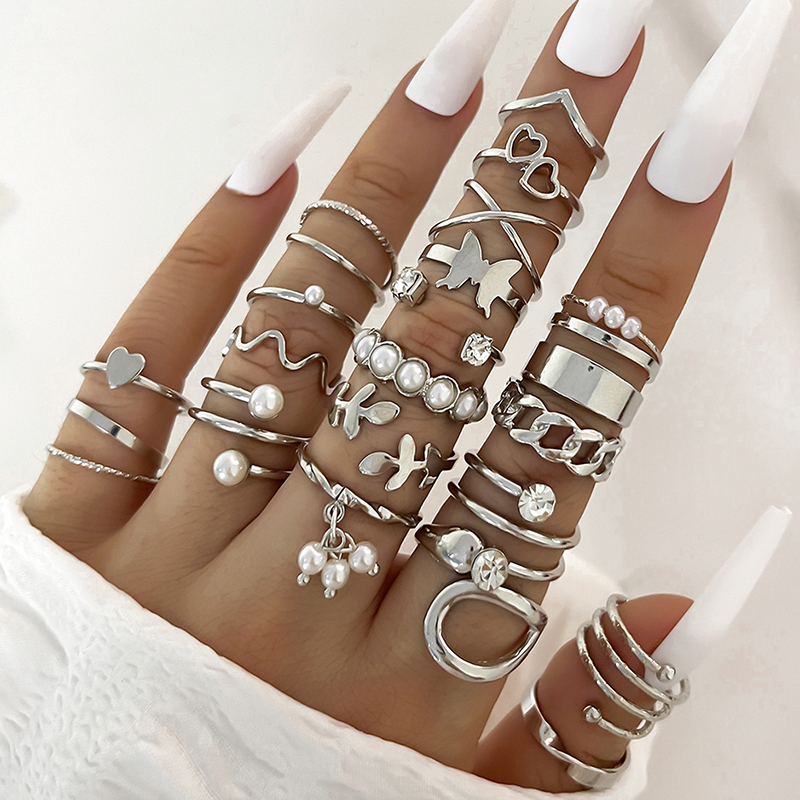 Crystal Alloy Rings Set For Women Jewelry Adjustable Ring For Girls