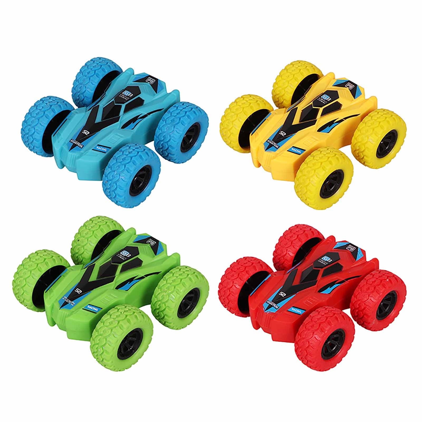 1 / 2 / 3 / 4 Pcs - 360 Rotating Stunt Car Friction Powered Double Sided Flip 4x4 Wheel Toy For Kids Boys Girls 360 Degree Stunt 4Wd Rotate Push and Go Cars Two Side Play Vehicle 4 x 4 Power Toys