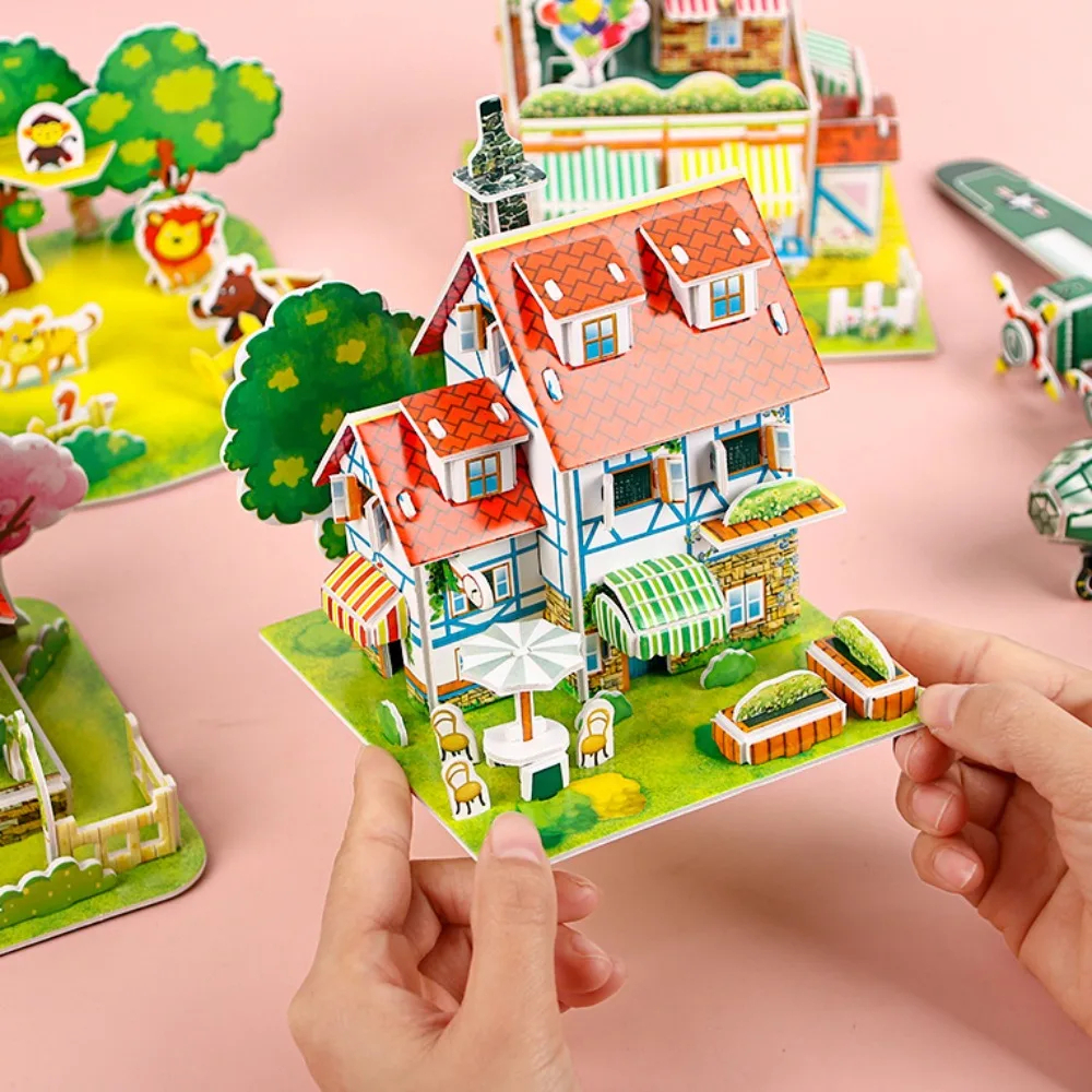 3D Puzzle Jigsaw Paper Model |3D House Building Puzzle | Learning Educational Toys For Children | Kid Gift 3D DIY Puzzle Citadel Model Cartoon House Assembling Toy Kid Early Learning
